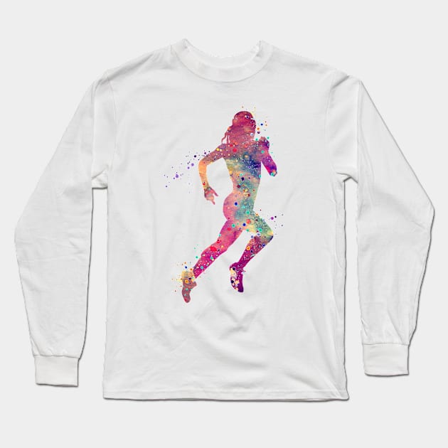 Girl Running Watercolor Silhouette Long Sleeve T-Shirt by LotusGifts